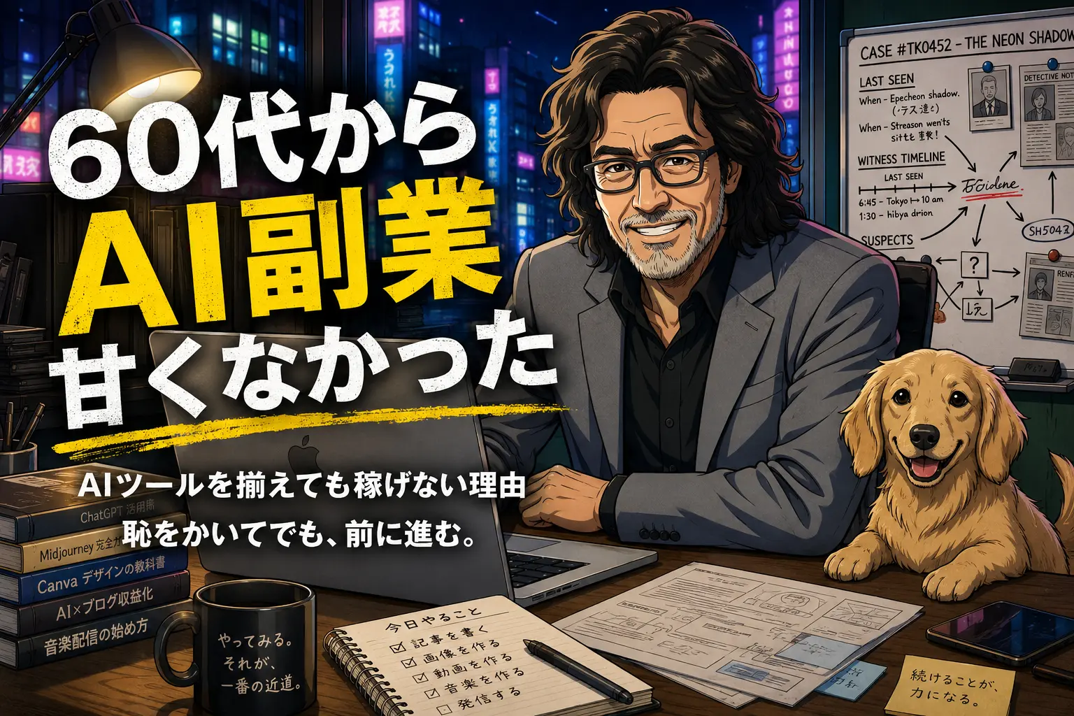 60代からAI副業に挑戦し、ChatGPTや画像生成AIを使いながら収益化を目指す男性のサムネイル