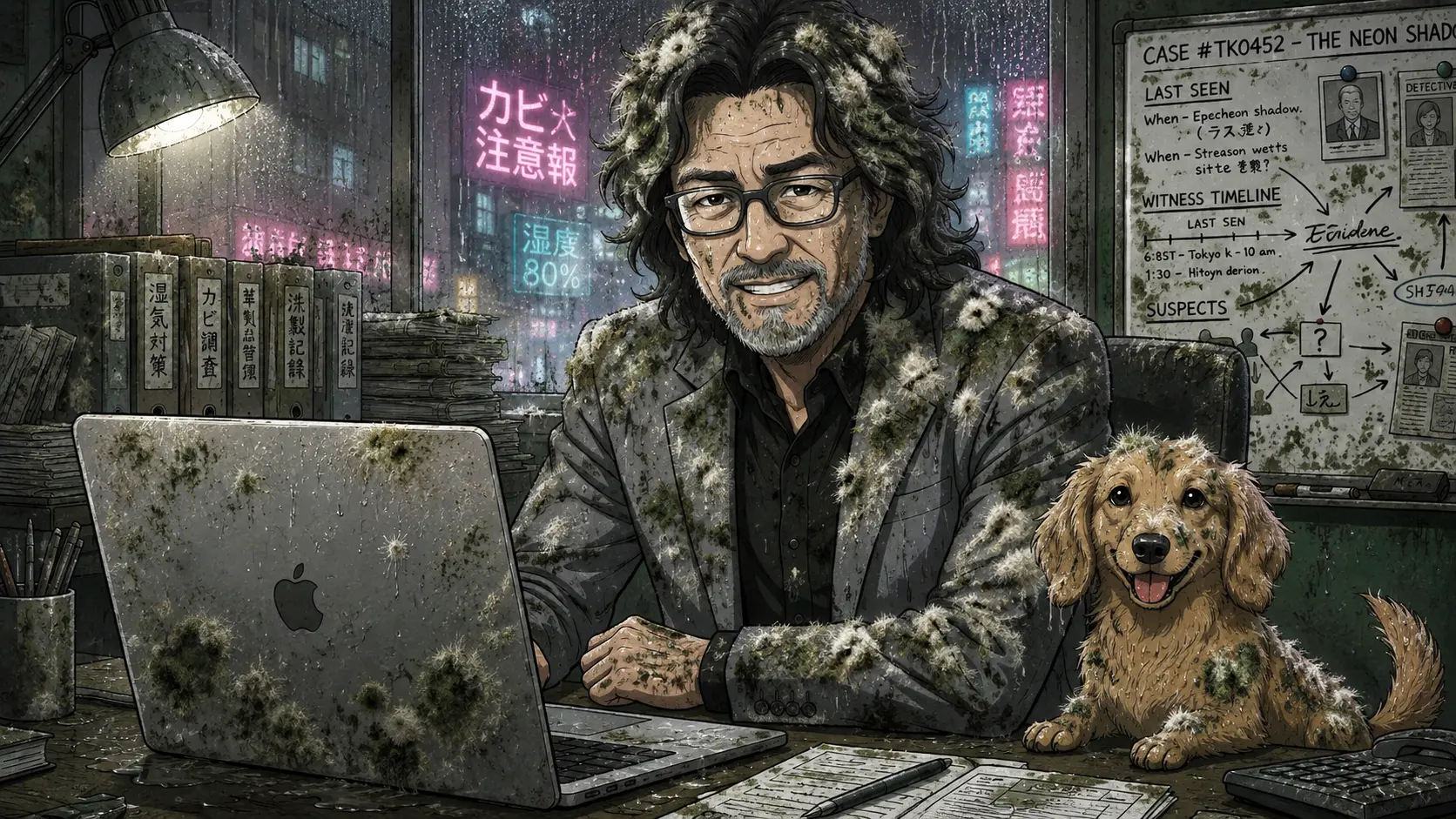 湿気とカビに悩む在宅ワーク環境のイメージ